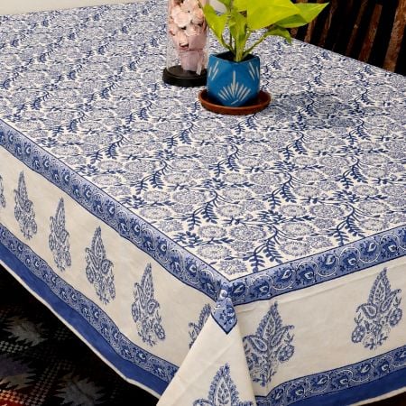 Blue Jaal Pattern Handmade Canvas Cotton Table Cover